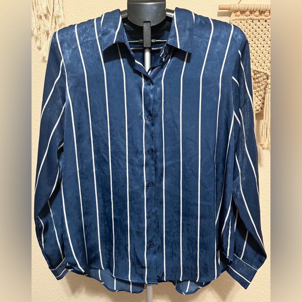 Maurices Blue and White Striped Button-Up Blouse